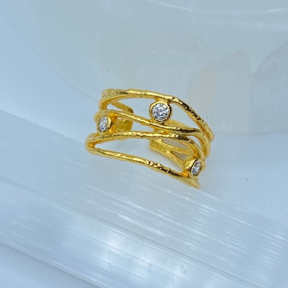 925 Sterling Silver Cz Gold Plated Irregular Stackable Ring